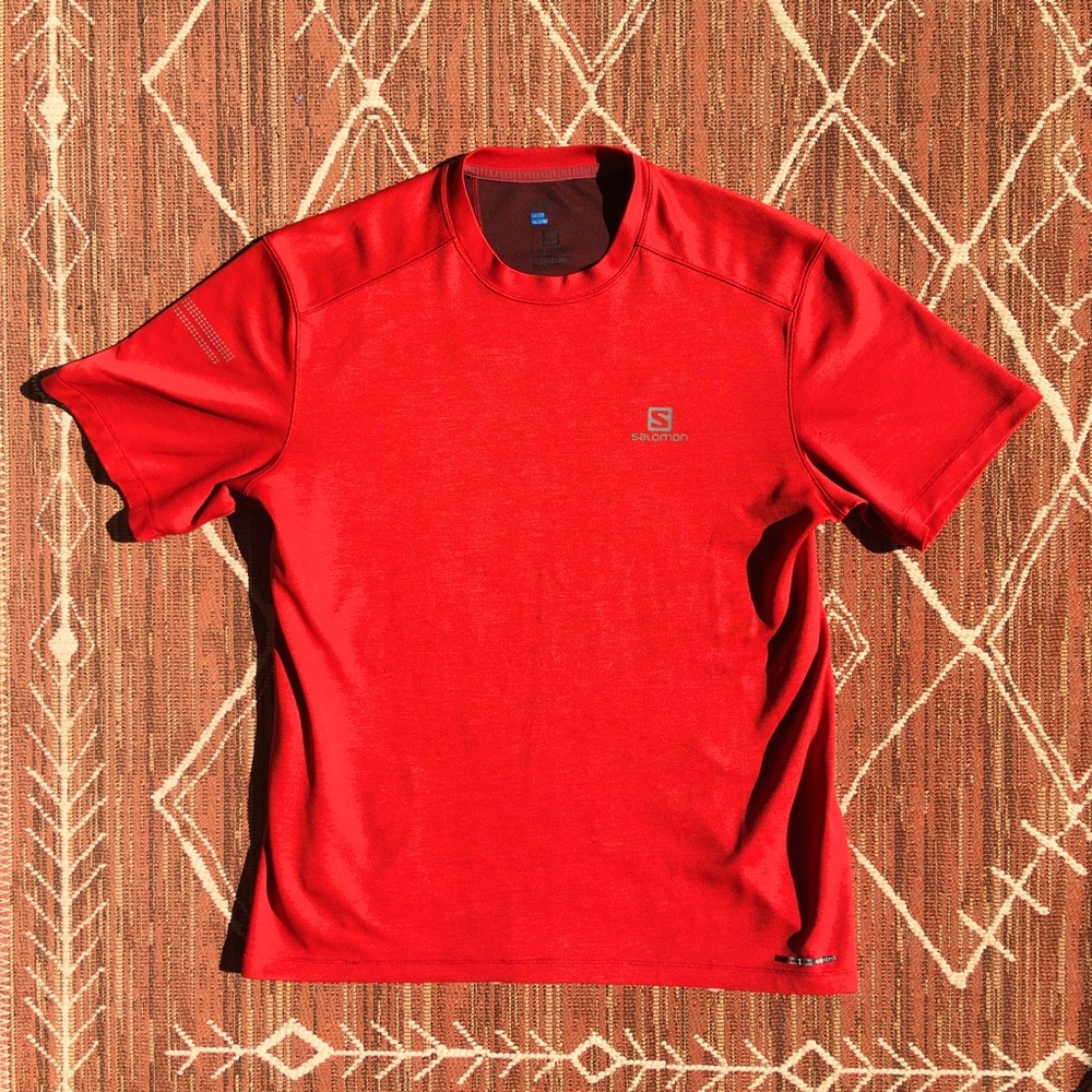 Salomon Shirt, Crimson Red, Size Medium, lightweight, exercise and workout gear